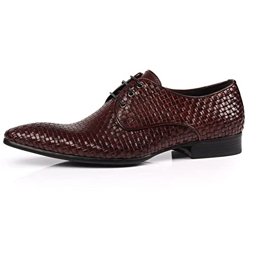 LEWGEL Formelle Oxford-Schuhe für Herren, Schnürung, Krokodil, geprägt, runde Zehenpartie, Rindsleder, rutschfeste Gummisohle, niedriges Oberteil, rutschfest, Business, braun, 39 2/3 EU von LEWGEL