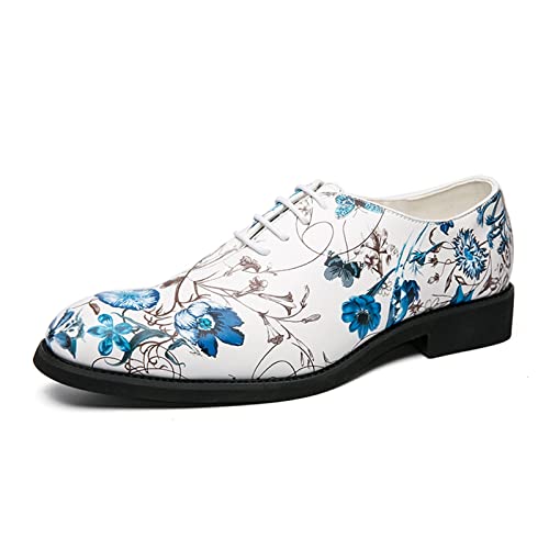 LEWGEL Oxford-Schuhe für Herren, Schnürung, runde Zehenpartie, blaue Blume, veganes Leder, rutschfest, niedriger Blockabsatz, Business, bunt, 42 2/3 EU von LEWGEL