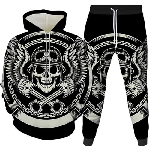 Herren 2 Stück Trainingsanzug Set 3D Totenkopf Print Outfit Punk Rock Hoodie Sweatshirt Jogginghose Casual Pullover Sportanzüge (Totenkopf 8,XL) von LEXAHO