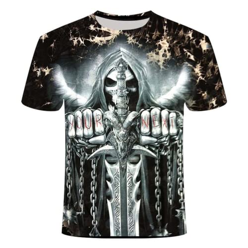 Herren T-Shirt Totenkopf Gothic Skull Kurzarm Männer Sommer Freizeit T-Shirt Herren Rundhalsausschnitt Kurzarm T-Shirts S-6XL (Totenkopf10,XL) von LEXAHO