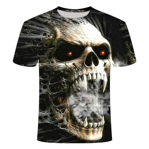 Herren T-Shirt Totenkopf Gothic Skull Kurzarm Männer Sommer Freizeit T-Shirt Herren Rundhalsausschnitt Kurzarm T-Shirts S-6XL (Totenkopf2,6XL) von LEXAHO