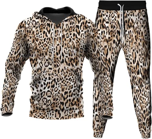 LEXAHO 3D Leopard Hoodie Trainingsanzug Sets Herren Pullover Hoodies Sweatsuit Sweatpants Outfit Set (jogging5,XL) von LEXAHO