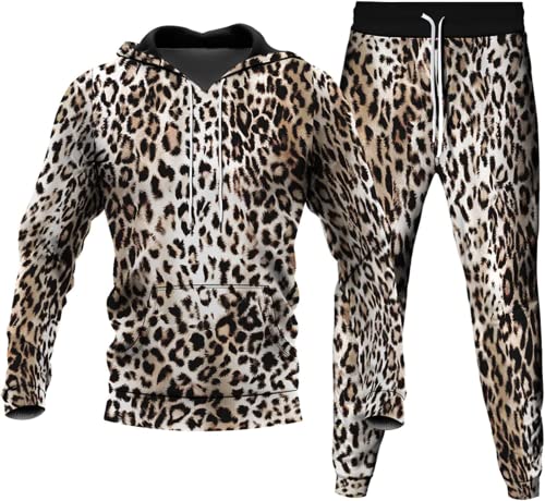 LEXAHO 3D Leopard Hoodie Trainingsanzug Sets Herren Pullover Hoodies Sweatsuit Sweatpants Outfit Set (jogging7,XL) von LEXAHO