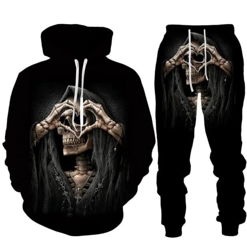 LEXAHO 3D Totenkopf Schädel Hoodie Männer Trainingsanzug Jogging Set Männer Sportanzug Männer Sweatshirt Hosen (Totenkopf 1,3XL) von LEXAHO