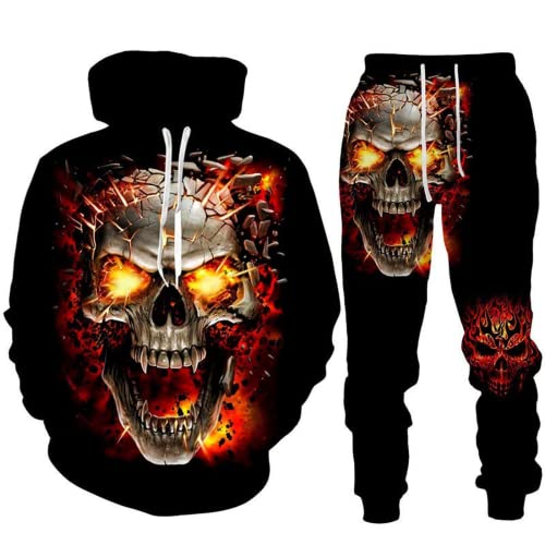 LEXAHO 3D Totenkopf Schädel Hoodie Männer Trainingsanzug Jogging Set Männer Sportanzug Männer Sweatshirt Hosen (Totenkopf 2,2XL) von LEXAHO