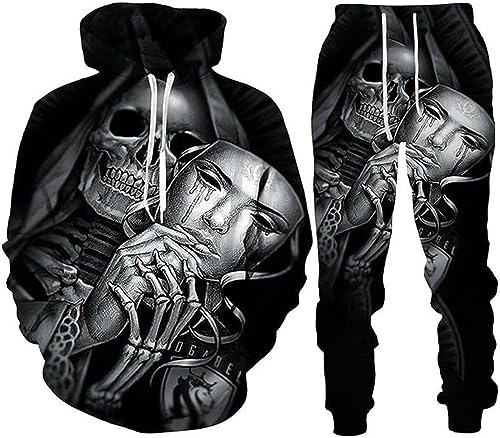 LEXAHO 3D Totenkopf Schädel Hoodie Männer Trainingsanzug Jogging Set Männer Sportanzug Männer Sweatshirt Hosen (Totenkopf 3,3XL) von LEXAHO