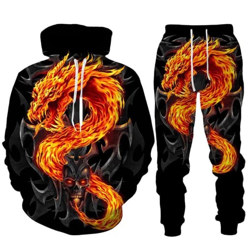 LEXAHO 3D Totenkopf Schädel Hoodie Männer Trainingsanzug Jogging Set Männer Sportanzug Männer Sweatshirt Hosen (Totenkopf 6,3XL) von LEXAHO