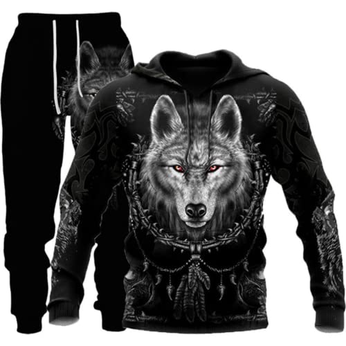 LEXAHO 3D Wolf Digitaldruck Kapuzenpullover Pullover und Hosenanzug Unisex Jugend Jogginganzug Trainingsanzug Polyester Baumwolle Sport Trainingsanzug (Wolf2,5XL) von LEXAHO