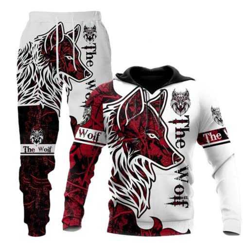 LEXAHO 3D Wolf Digitaldruck Kapuzenpullover Pullover und Hosenanzug Unisex Jugend Jogginganzug Trainingsanzug Polyester Baumwolle Sport Trainingsanzug (Wolf5,M) von LEXAHO