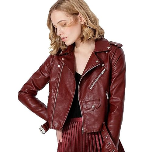 LEXAHO Damen Jacke Motorradjacke mit Reißverschluss Leder Jacke Damen Kurzjacke mit Taschen Bikerjacke mit Freizeitjacke (Motorradjacke 2,S) von LEXAHO