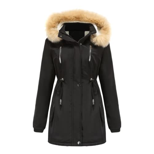 LEXAHO Damen Wintermantel Baumwoll Jacke Damen Kaschmir Jacke mit Kapuze Herbst Winter Plus Size (Kaschmir1,L) von LEXAHO