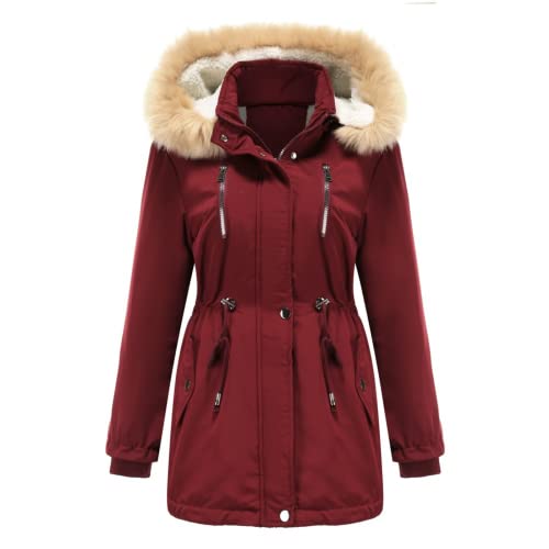 LEXAHO Damen Wintermantel Baumwoll Jacke Damen Kaschmir Jacke mit Kapuze Herbst Winter Plus Size (Kaschmir5,2XL) von LEXAHO