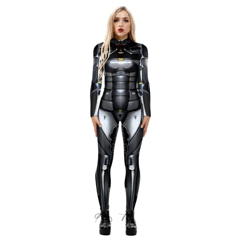 LEXAHO Halloween Kostüm Damen Roboter Overall 3D Print Langarm Roboter Catsuit Perfektes für Mottoparties,Halloween,Weihnachten,oder Karneval (Roboter1,S) von LEXAHO