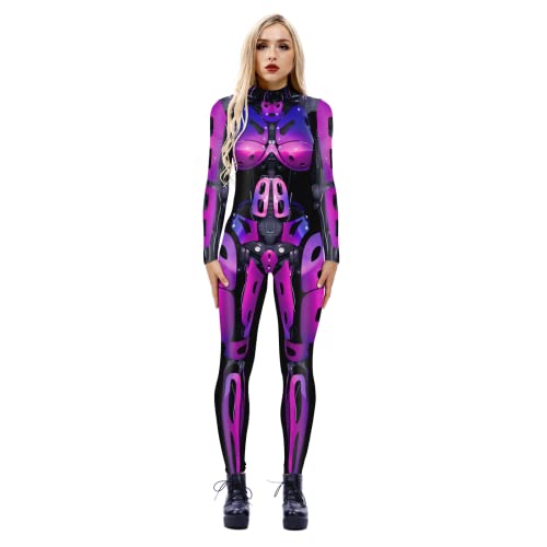 LEXAHO Halloween Kostüm Damen Roboter Overall 3D Print Langarm Roboter Catsuit Perfektes für Mottoparties,Halloween,Weihnachten,oder Karneval (Roboter5,S) von LEXAHO