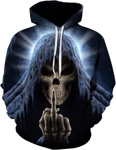 LEXAHO Herren 3D Totenkopf Pullover Atmungsaktive Baumwolle Hoodies Skelett gemusterte Kapuzen Sweatshirts S-5XL (Totenkopf1,M) von LEXAHO