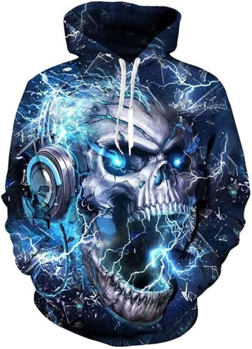 LEXAHO Herren 3D Totenkopf Pullover Atmungsaktive Baumwolle Hoodies Skelett gemusterte Kapuzen Sweatshirts S-5XL (Totenkopf7,XL) von LEXAHO