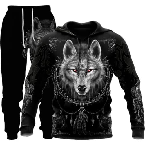 LEXAHO Herren 3D Wolf Jogginganzug Männer Hoodie Sets Männer Hoodies+Sweatpant Anzug Herren Pullover Sweatshirts und hose (wolf1,M) von LEXAHO