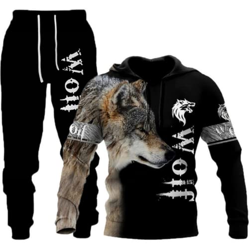 LEXAHO Herren 3D Wolf Jogginganzug Männer Hoodie Sets Männer Hoodies+Sweatpant Anzug Herren Pullover Sweatshirts und hose (wolf10,2XL) von LEXAHO