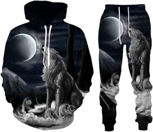 LEXAHO Herren 3D Wolf Jogginganzug Männer Hoodie Sets Männer Hoodies+Sweatpant Anzug Herren Pullover Sweatshirts und hose (wolf11,2XL) von LEXAHO