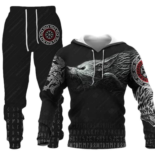 LEXAHO Herren 3D Wolf Jogginganzug Männer Hoodie Sets Männer Hoodies+Sweatpant Anzug Herren Pullover Sweatshirts und hose (wolf12,2XL) von LEXAHO