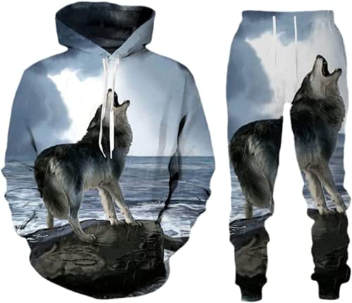 LEXAHO Herren 3D Wolf Jogginganzug Männer Hoodie Sets Männer Hoodies+Sweatpant Anzug Herren Pullover Sweatshirts und hose (wolf14,2XL) von LEXAHO