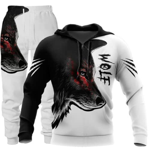 LEXAHO Herren 3D Wolf Jogginganzug Männer Hoodie Sets Männer Hoodies+Sweatpant Anzug Herren Pullover Sweatshirts und hose (wolf15,S) von LEXAHO