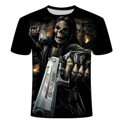 LEXAHO Herren T-Shirt Totenkopf Gothic Skull Kurzarm Männer Sommer Freizeit T-Shirt Herren Rundhalsausschnitt Kurzarm T-Shirts S-6XL (Totenkopf8,XL) von LEXAHO