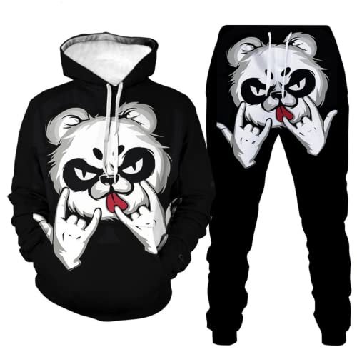 LEXAHO Herren Totenkopf Kapuzenpullover Zweiteiliges Set Herren Winter Skull Pattern Jogging Anzug Polyester Trainingsanzug Sportanzug Pullover+Hose (Hoodie 3,6XL) von LEXAHO