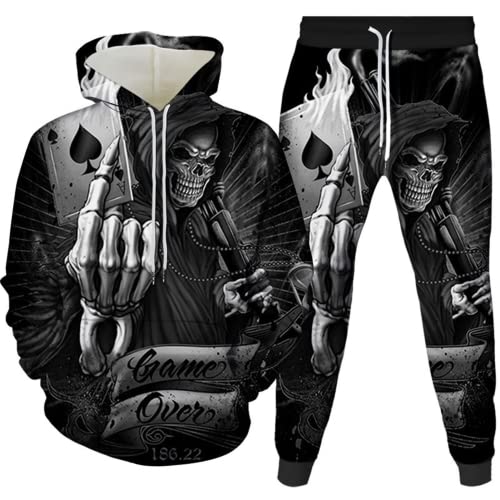 LEXAHO Totenkopf Herren Jogginganzug Hoodie und Hose Herren Trainingsanzug Jogginganzug Sportanzug (Totenkopf1,3XL) von LEXAHO