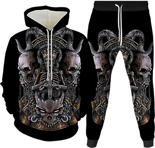 LEXAHO Totenkopf Herren Jogginganzug Hoodie und Hose Herren Trainingsanzug Jogginganzug Sportanzug (Totenkopf3,3XL) von LEXAHO