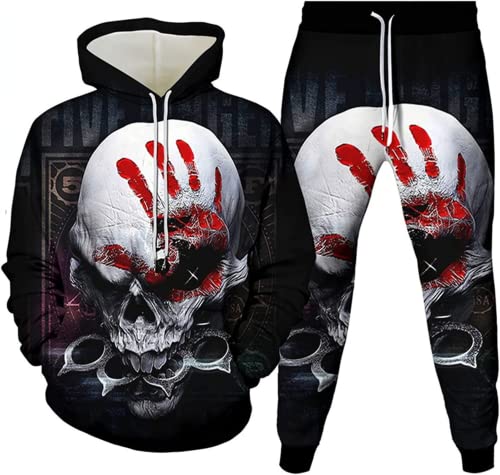 LEXAHO Totenkopf Herren Jogginganzug Hoodie und Hose Herren Trainingsanzug Jogginganzug Sportanzug (Totenkopf5,4XL) von LEXAHO