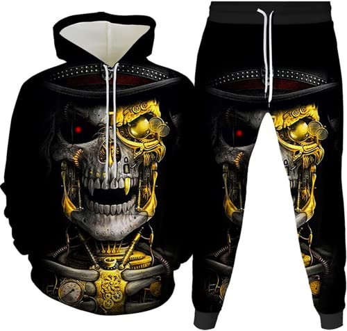 LEXAHO Totenkopf Herren Jogginganzug Hoodie und Hose Herren Trainingsanzug Jogginganzug Sportanzug (Totenkopf6,3XL) von LEXAHO