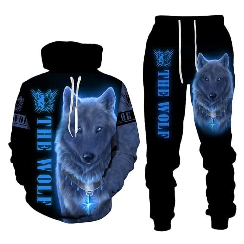 LEXAHO Trainingsanzug mit 3D-Tier-Wolf-Print, trendiges Hoodie-Hosen-Set für Herren (Wolf5,6XL) von LEXAHO