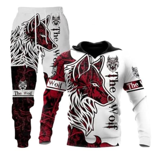 LEXAHO Unisex 3D Wolf Druck Hoodie Herren Jogginganzug Unisex Sweatshirts Hoody + Hose Sets S-6XL (Hoodie1,M) von LEXAHO
