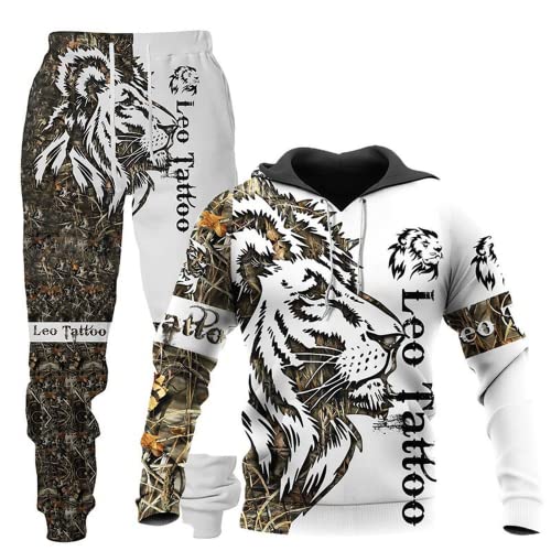 LEXAHO Unisex 3D Wolf Druck Hoodie Herren Jogginganzug Unisex Sweatshirts Hoody + Hose Sets S-6XL (Hoodie2,3XL) von LEXAHO