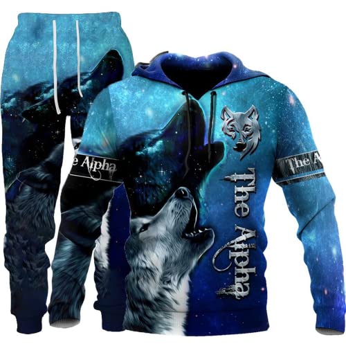 LEXAHO Unisex 3D Wolf Druck Hoodie Herren Jogginganzug Unisex Sweatshirts Hoody + Hose Sets S-6XL (Hoodie5,M) von LEXAHO