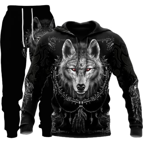 LEXAHO Unisex 3D Wolf Druck Hoodie Herren Jogginganzug Unisex Sweatshirts Hoody + Hose Sets S-6XL (Hoodie6,3XL) von LEXAHO