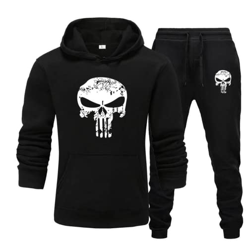 LEXAHO Unisex Totenkopf Jogginganzug Trainingsanzug Herren Kapuzenpullover Pullover Jogger Unisex Set Skull Jogginganzug 3D Pullover+Hose (Sportanzug 9,3XL) von LEXAHO