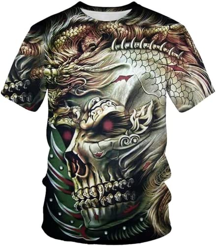 Totenkopf Herren T-Shirt 3D Schädel Männer Premium T-Shirt Herrenmode Lässig Rundhals Kurzarm S-6XL (Totenkopf5,2XL) von LEXAHO