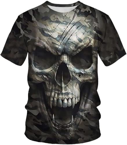 Totenkopf Herren T-Shirt 3D Schädel Männer Premium T-Shirt Herrenmode Lässig Rundhals Kurzarm S-6XL (Totenkopf6,6XL) von LEXAHO