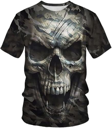 Totenkopf Herren T-Shirt 3D Schädel Männer Premium T-Shirt Herrenmode Lässig Rundhals Kurzarm S-6XL (Totenkopf6,M) von LEXAHO
