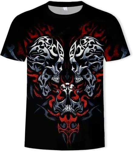 Totenkopf Herren T-Shirt 3D Schädel Männer Premium T-Shirt Herrenmode Lässig Rundhals Kurzarm S-6XL (Totenkopf7,5XL) von LEXAHO