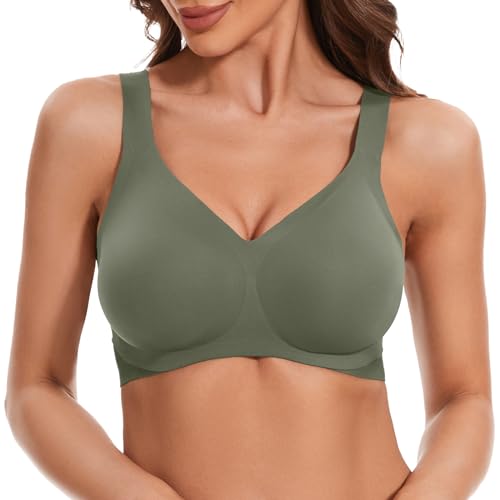 LEYSHE Nahtloser Stütz BH Damen Ohne Bügel Bügelloser Push Up Tshirt BH Seamless Bequemer Bra Gepolstert,Grün,L von LEYSHE