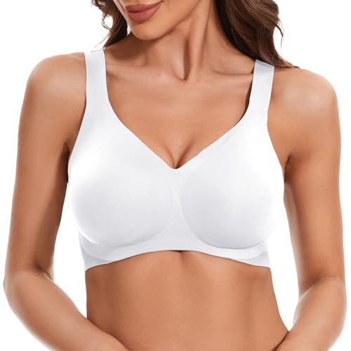 LEYSHE Nahtloser Stütz BH Damen Ohne Bügel Bügelloser Push Up Tshirt BH Seamless Bequemer Bra Gepolstert,Weiß,S von LEYSHE