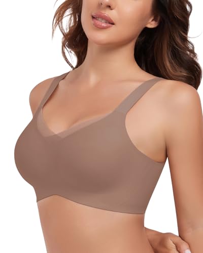 LEYSHE BH Damen Ohne Bügel Starker Halt Bügelloser Soft Minimizer BH Nahtloser Mesh V-Ausschnitt Comfit Bralette Seamless Soft Bra,Grau,3XL von LEYSHE