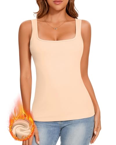 LEYSHE Thermo Unterhemd Damen Warme Unterhemden Ärmellos Fleece Thermoshirt Eckigem Ausschnitt Thermooberteile Für Damen Stretch Tanktops,at,M von LEYSHE