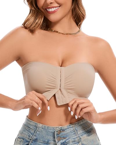 LEYSHE Trägerloser BH Mit Verschluss Vorne Nahtloser Gepolsterter Bandeau-BH Ohne Bügel Damen-Bustier Ohne Träger Tube-Top Mit Transparenten Trägern,FSS von LEYSHE