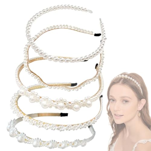 5 Stück Perlen Stirnbänder Weiße Faux Perlen Haarreif, Braut Stirnbänder Frauen, Perlen Kopfschmuck Haarbänder Elegant Weiße, Für Hochzeit Geburtstag Damen Mädchen Haarschmuck Hair Accessories von LEZED