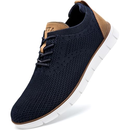 LEZTA Anzugschuhe Herren Atmungsaktiv Gestrickter Stoff Schnürschuhe Formale Moderne Klassische Freizeit Schuhe Oxfords Schuhe Dunkelblau 44 EU von LEZTA