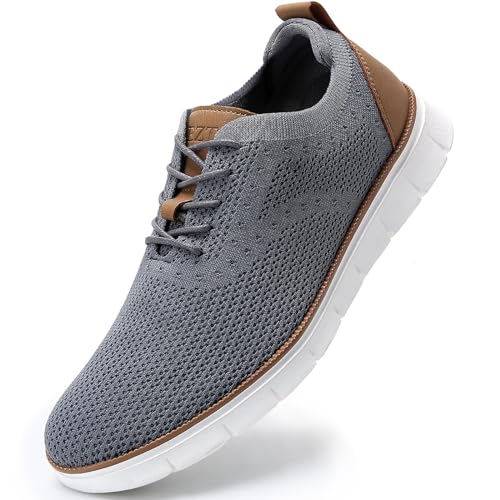 LEZTA Schuhe Herren Anzugschuhe Sneaker Oxfords Business Mesh Stoff Atmungsaktiv Sportschuhe Tennisschuhe Walkingschuhe Komfortabel Dunkelgrau 44 EU von LEZTA